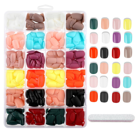 Amaxiu 576pcs Square Press On Nails Medium Length, 12 pack Fake Nails 12 Matte Colors Press On Nails 12 Glossy Colors Press On Nails Coloured False Nails with Nail File for Women(Short)