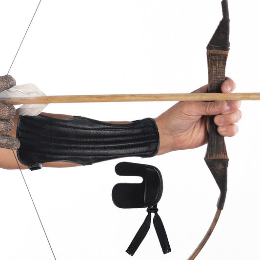 Giantree Archery Arm Guards with Finger Protection, Adult Archery Armguard Forearm Guard Protector with 3 Straps Adjustable Buckles Leather Archery Armguard