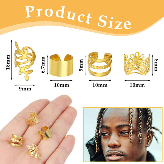 Andibro 40Pcs Gold Hair Jewelry for Braids, Multi Style Hair Cuffs Adjustable Metal Gold Braids Rings Non-Piercing Ear Clips Hair Braids Jewelry Decorations for Women Girls