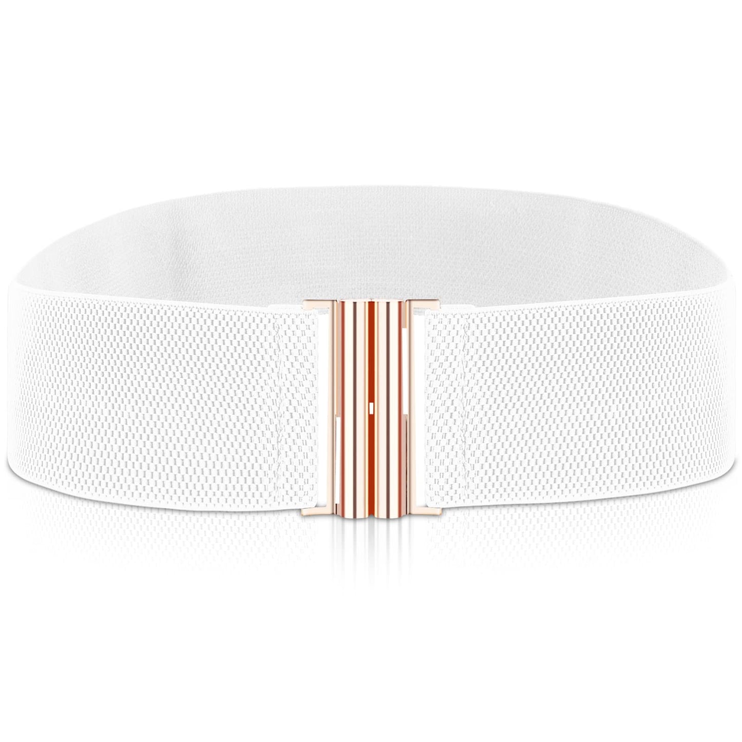 cobee Women Elastic Wide Belt,Waist Belt with Flat Buckle(White)