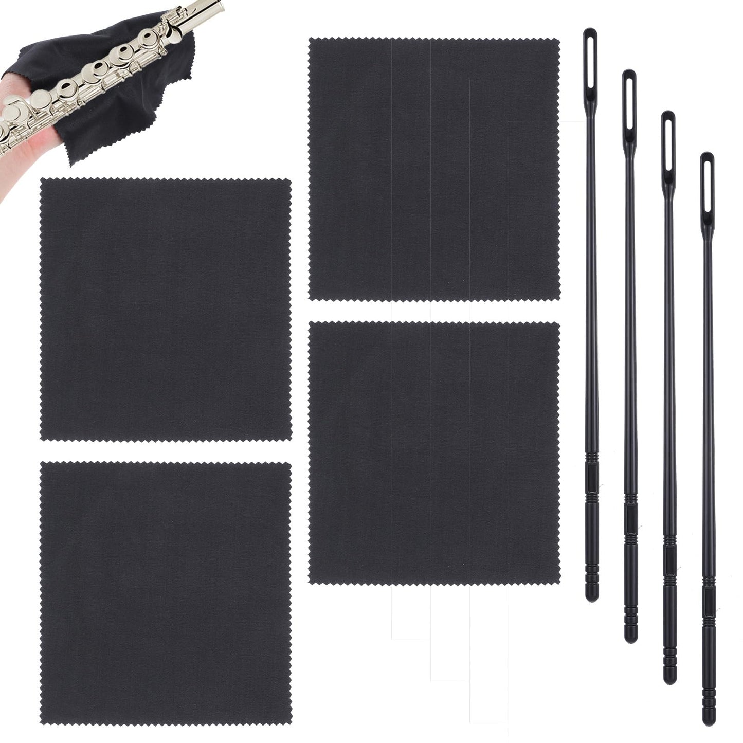 Yuanchu Flute Cleaner Set, 8 Pieces Flute Cleaning Set, 4 Pieces Cleaning Cloths with 4 Pieces Flute Cleaning Rod, Flute Cleaner, Recorder, Transverse Flute Cleaning Cloth for the Care of Your