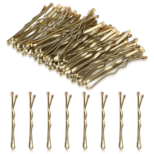 AOZUO Mini Bobby Pins, 50PCS 1.37 Inch Small Curved Hair Pins Metal Wavy Hairpins Hair Accessories for Women Gilr Kids Wedding Hairstyles Buns Long Straight Curly Hair All Hair Types(Gold)