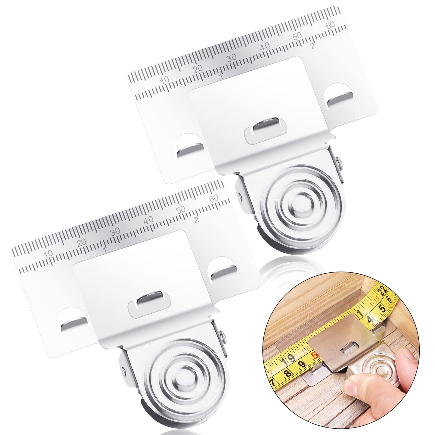 Cobee Double Scale Measuring Tape Clip, 2 Pack 304 Stainless Steel Corner Clamp Holder Precision Measuring Tool, Tape Accurately Position Measure Fixing Clip Fixed Point Measurement Marking Tool