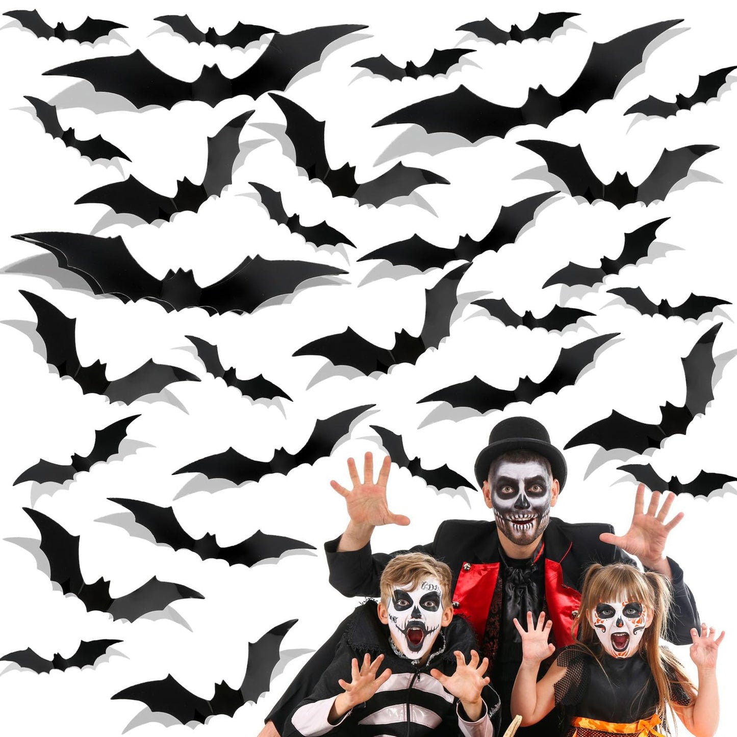 simarro 81 Pcs Halloween Wall Decor Bats Stickers, 4 Size Halloween Bats Decoration Stickers Self-Adhesive, 3D Black Bats Sticker Decals for Halloween Party Room Decoration Supplies (81 Pcs Set)
