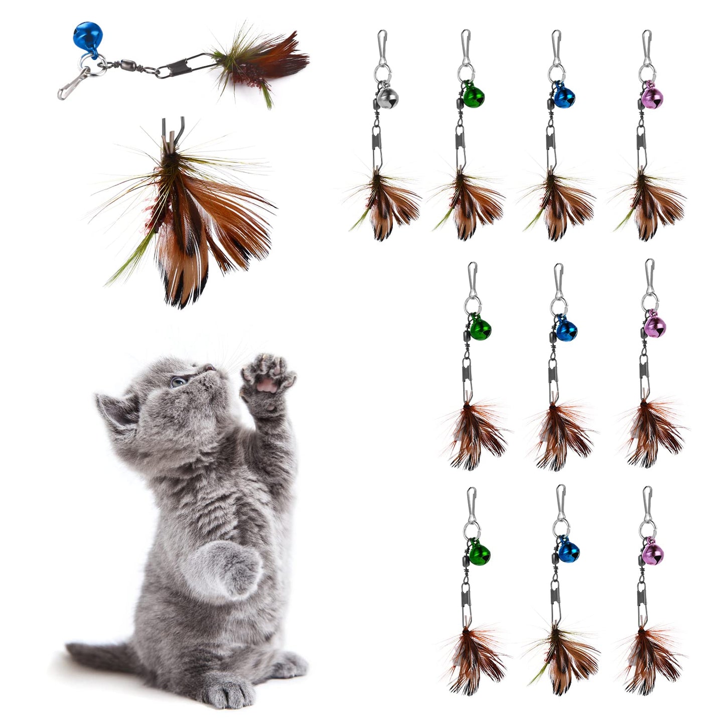 cobee Cat Wand Toy Flying Insect Toys Replacement with Bells Replacement Refill Furry Tail Insect Interactive Cat Chaser Toys Wand Refills Attachments for Kitten Training Exerciser Accessories(10pcs)