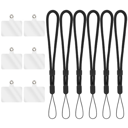 Amabro 6PCS Phone Lanyard Strap, Detachable Cellphone Wrist Strap Holder Adjustable Phone Charm Grip Black Hand-free Phone Chain with Tether Tab for Universal Coverage Phones Cases Keys Case