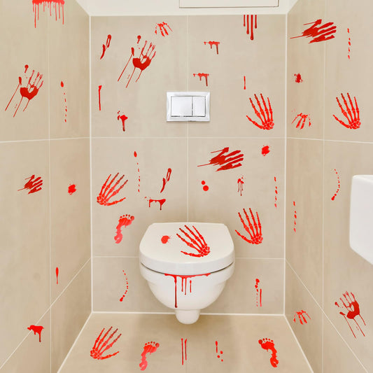 Andibro Halloween Decorations,35pcs Bloody Handprint Footprint Window Clings Halloween Wall Decal Floor Clings Scary Halloween Decoration Window Stickers for Inside Outside DecorCome (Skull Handprint)