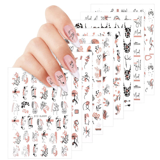 Cobee 9 Sheets Nail Art Decals Stickers, Self Adhesive Nail Stickers 3D Manicure Decoration DIY Nails Art Decal Supplies for Women Salon Homer(Rose Gold)