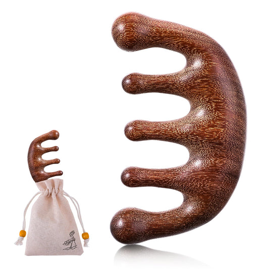 Amaxiu Wooden Scalp Massage Comb, Natural Sandalwood Comb No Static Wide Tooth Comb Head Massage Stimulator Gua Sha Comb Body Massage Tool for Men Women