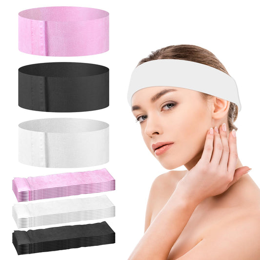 LXUEJIE 30Pcs Disposable Spa Facial Headbands, Non-Woven Stretch Disposable Headbands Soft SkinCare Facials Headwraps for Women Facial Washing Shower Sport Esthetician Adjustable Spa Headband