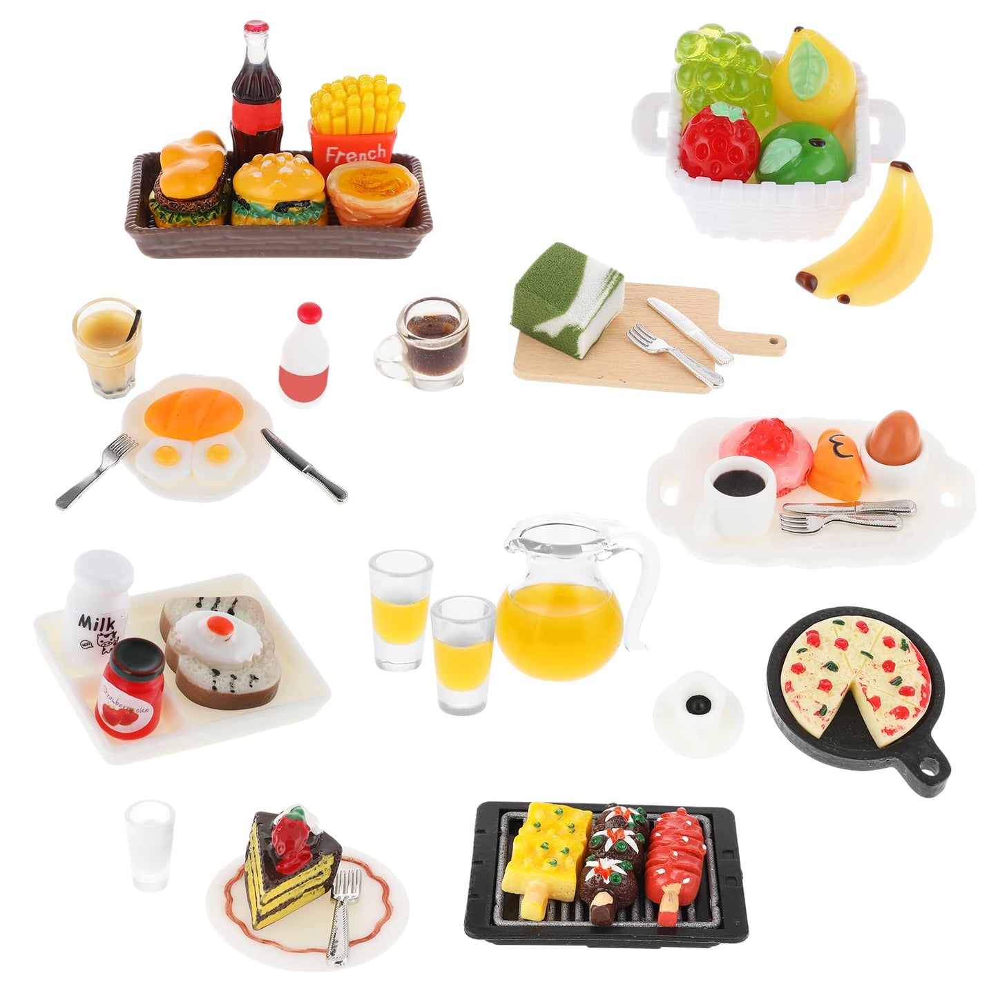TIESOME Miniature Food Drink 1:12 Dollhouse, 50 Pcs Resin Food Toy Set Doll Accessories Play Dishes Mini Kitchen Play Small Cake Decor for Boys Girls Mini Drink Food Party
