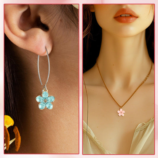 Andibro 50pcs Enamel Cherry Blossoms Charms Pendant, Gold Plated Cute Flower Pendants Bracelet Charms for Jewelry Making Kit Bracelet Necklace Earrings Keychain DIY Crafts Crafting