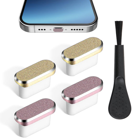 MBAIYO USB-C Metal Dust Plug 4 Pieces Type C Metal Dust Plug with Cleaning Brush Port Connector USB-C Anti-Dust Cover Caps Charging Port Cover USB-C Protective Stopper for Smartphone Laptop