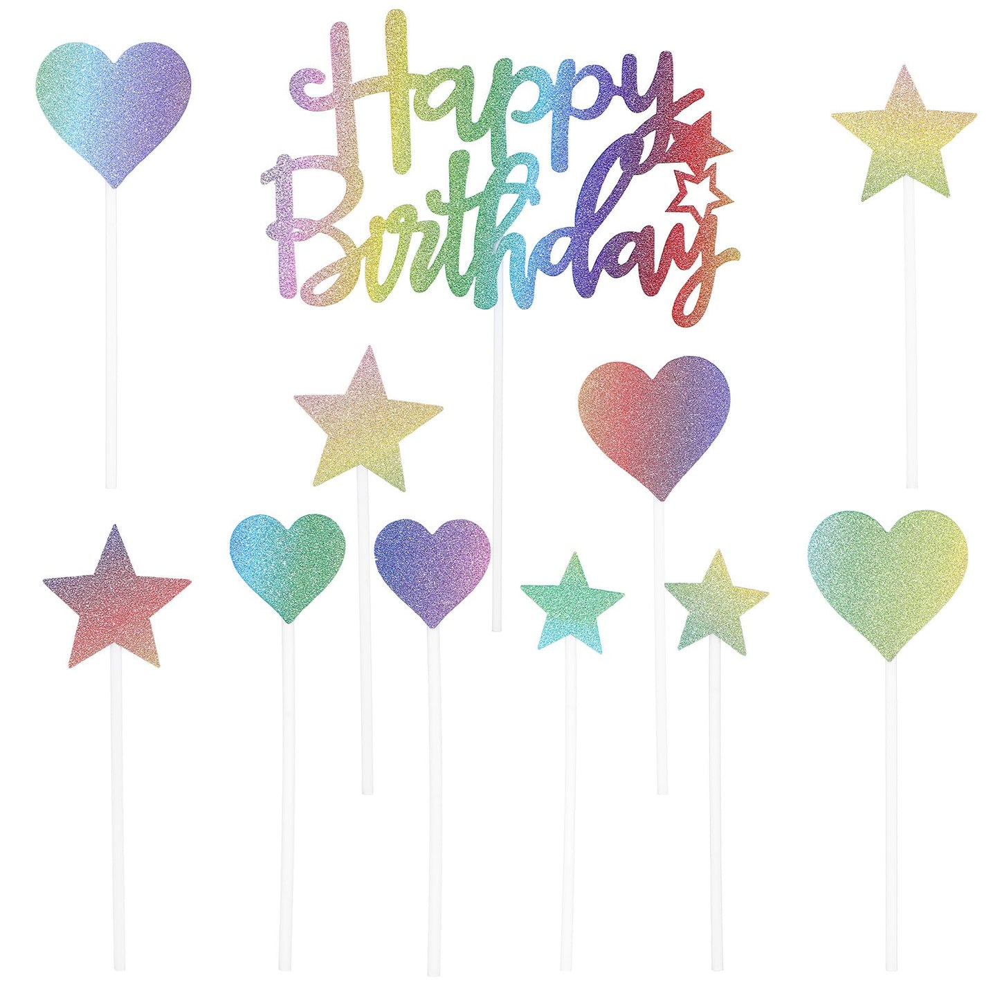 Yuanchu 11 Pcs Glitter Happy Birthday Cake Topper, Happy Birthday Cake Topper Glitter Birthday Sign Cake Decorations Anniversary Party Birthday Party Decoration Supplies