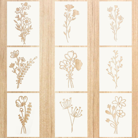 Stencils for Painting on Wood, Reusable Flower Stencils Painting Crafts Templates Drawing Stencil for Painting on Wood, Wall, Furniture(9)