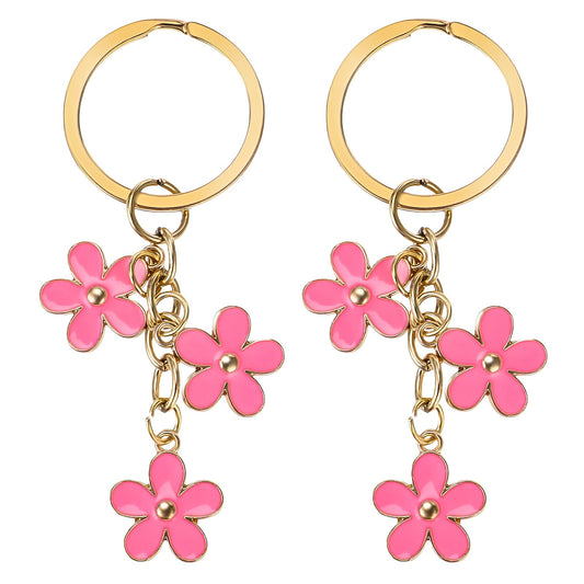 Bewudy 2Pcs Flowers Keyrings Keychains For Women, Key Chain Pendant Key Ring Decoration For Girls, Best Gift for Women Key Purse Bag Accessories (Rose Red 2 Pcs)