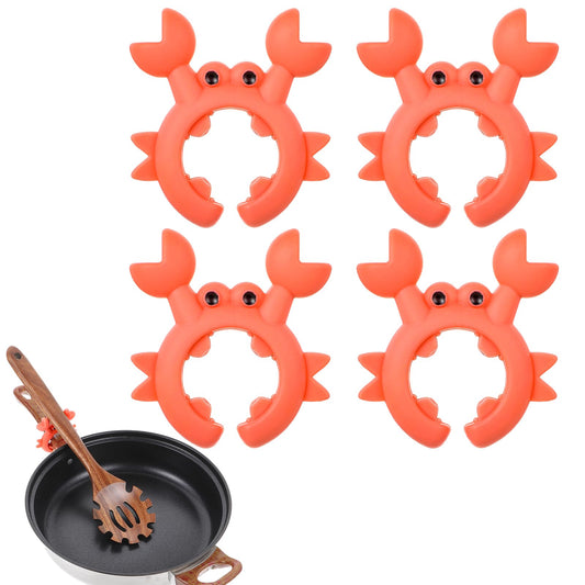 HJZHII Crab Spoon Holder, 4pcs Crab Shaped Spoon Rest for Pot Anti Scalding Silicone Spatula Holder Adjustable Crab Utensil Holder Creative Funny Crab Gifts for Kitchen Counter Stove Top(Red)