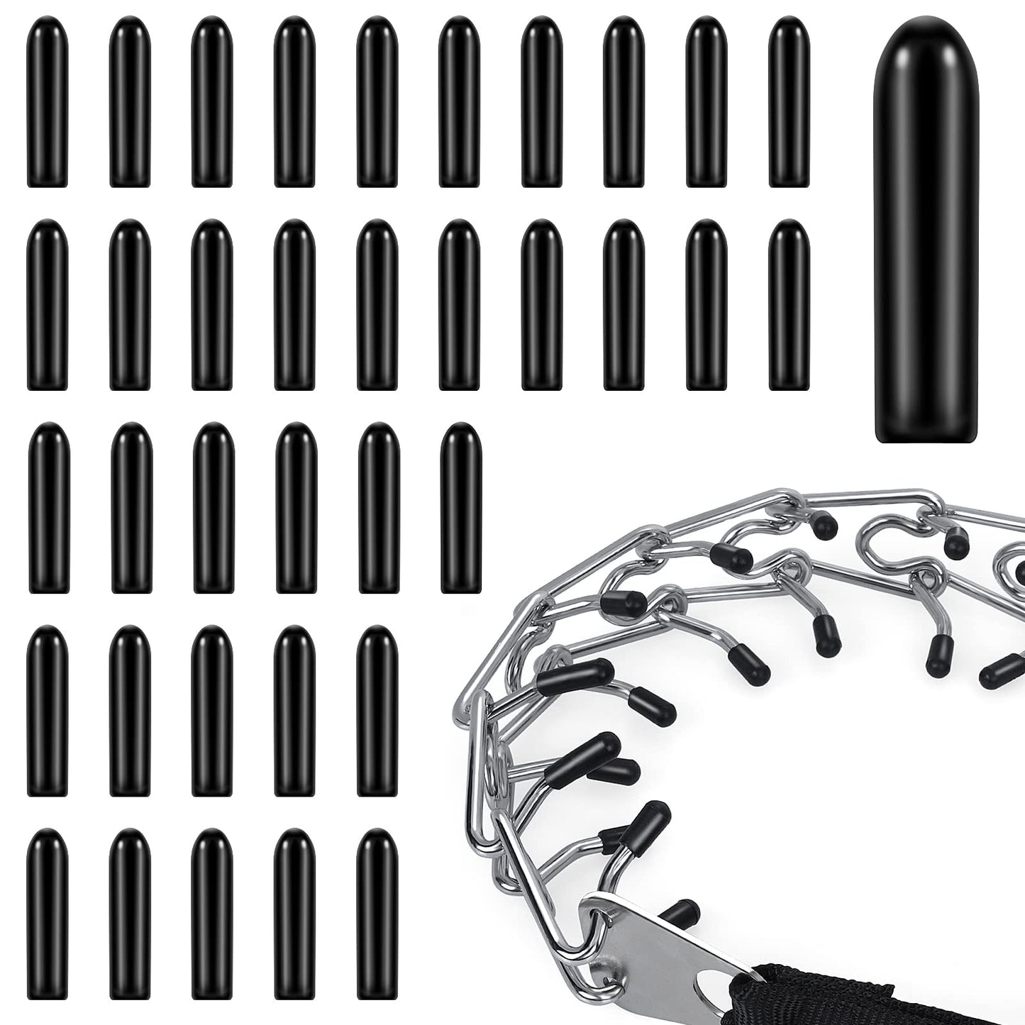 cobee Prong Collar Covers, 100pcs Vinyl Dog Prong Training Pet Collar Tips to Increase Comfort for Pet Dog Prong Collar, Dog Pinch Collar(Black)