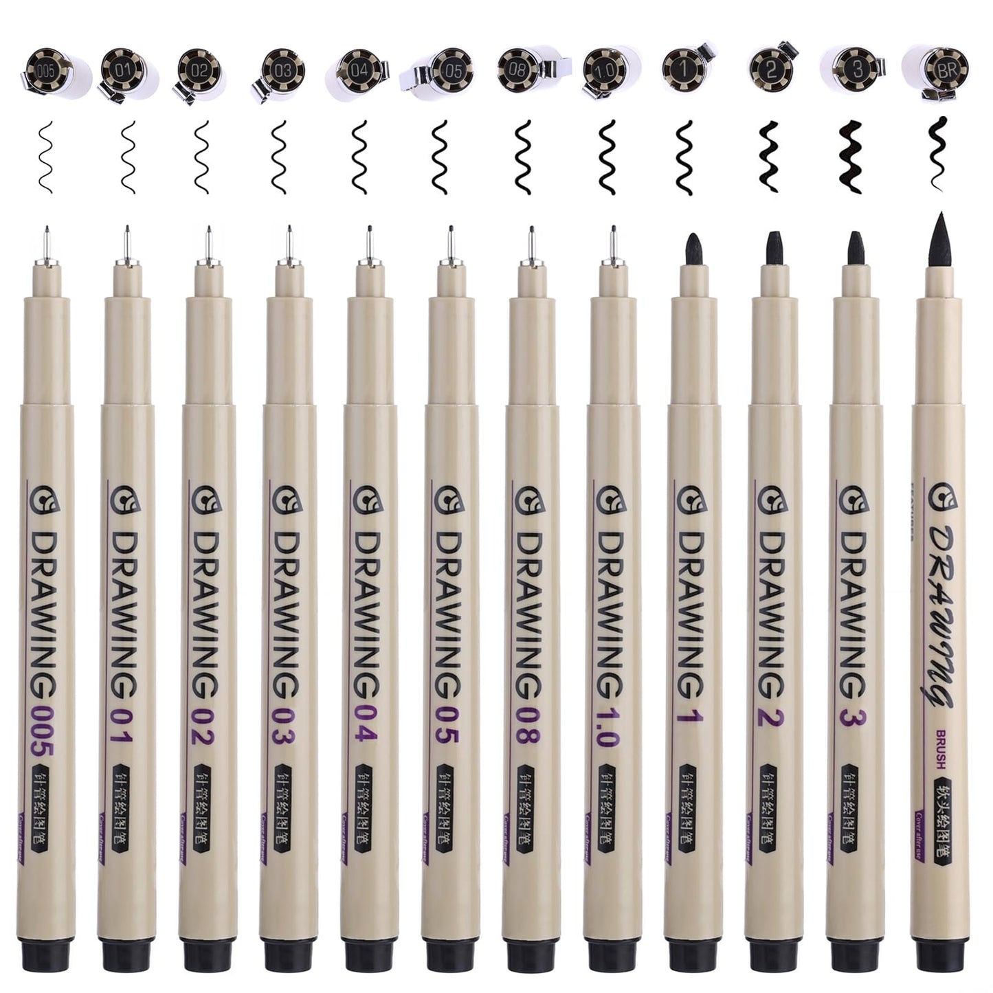 cobee 12 Tips Size Drawing Pens, Black Fineliner Art Pens Waterproof Ink Micro Pen Sketch Pens Anime Pens Calligraphy Pens for Artists Art Supplies Office School Supplies