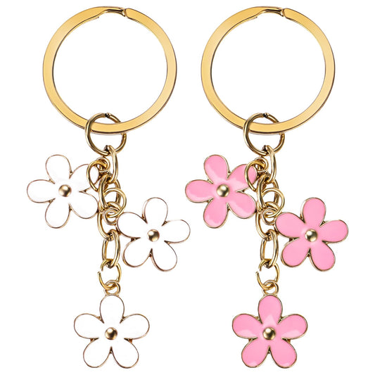 Bewudy 2Pcs Flowers Keyrings Keychains For Women, Key Chain Pendant Key Ring Decoration For Girls, Best Gift for Women Key Purse Bag Accessories (Pink White 2 Pcs)