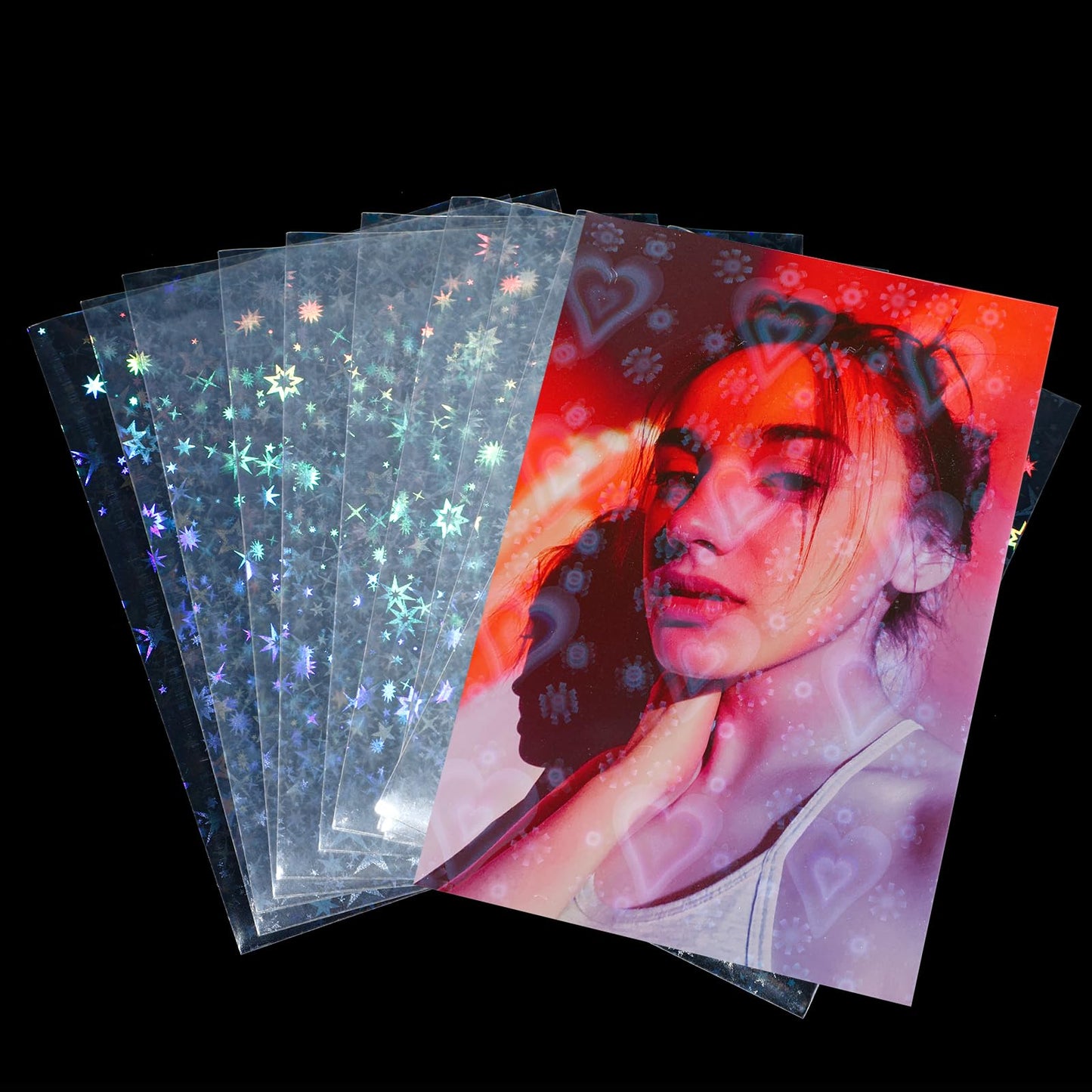 cobee Laser Photocard Sleeves, 100 Pcs 61x88mm Clear Cards Protector Flashing Photocard Sleeves Film Idol Photo Card Cover for Trading Cards Photo Cards (Star)