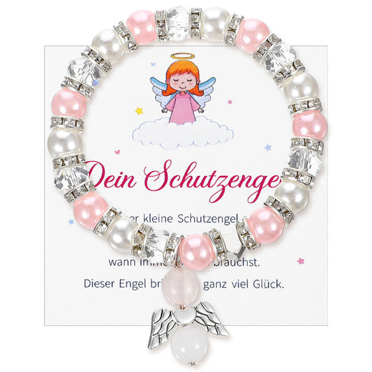 MBAIYO Guardian Angel Bracelet for Girls, Gift for School, Girls, Elastic Pearl Bracelet, School Child Gift Bracelets, Children's Bracelet with Greeting Card