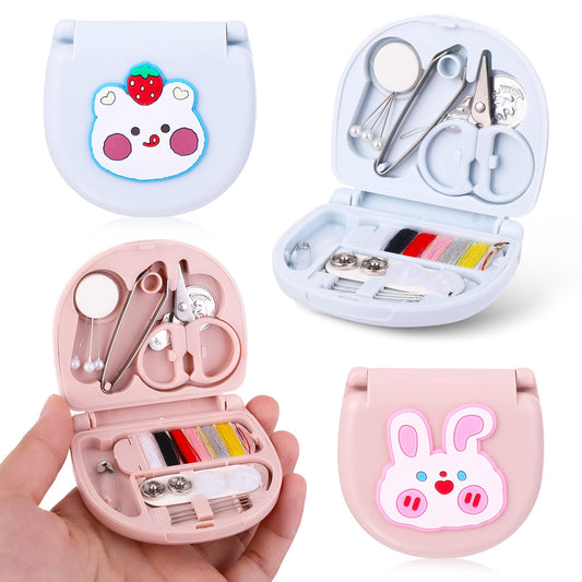 Amaxiu Mini Sewing Project Kit, 2 Set Travel Sewing Repair Supplies Organizer Box Beginner Friendly Household Emergency Sewing Kit Tool for Women, Handmade Craft DIY Lovers, Traveler(Animal Style)