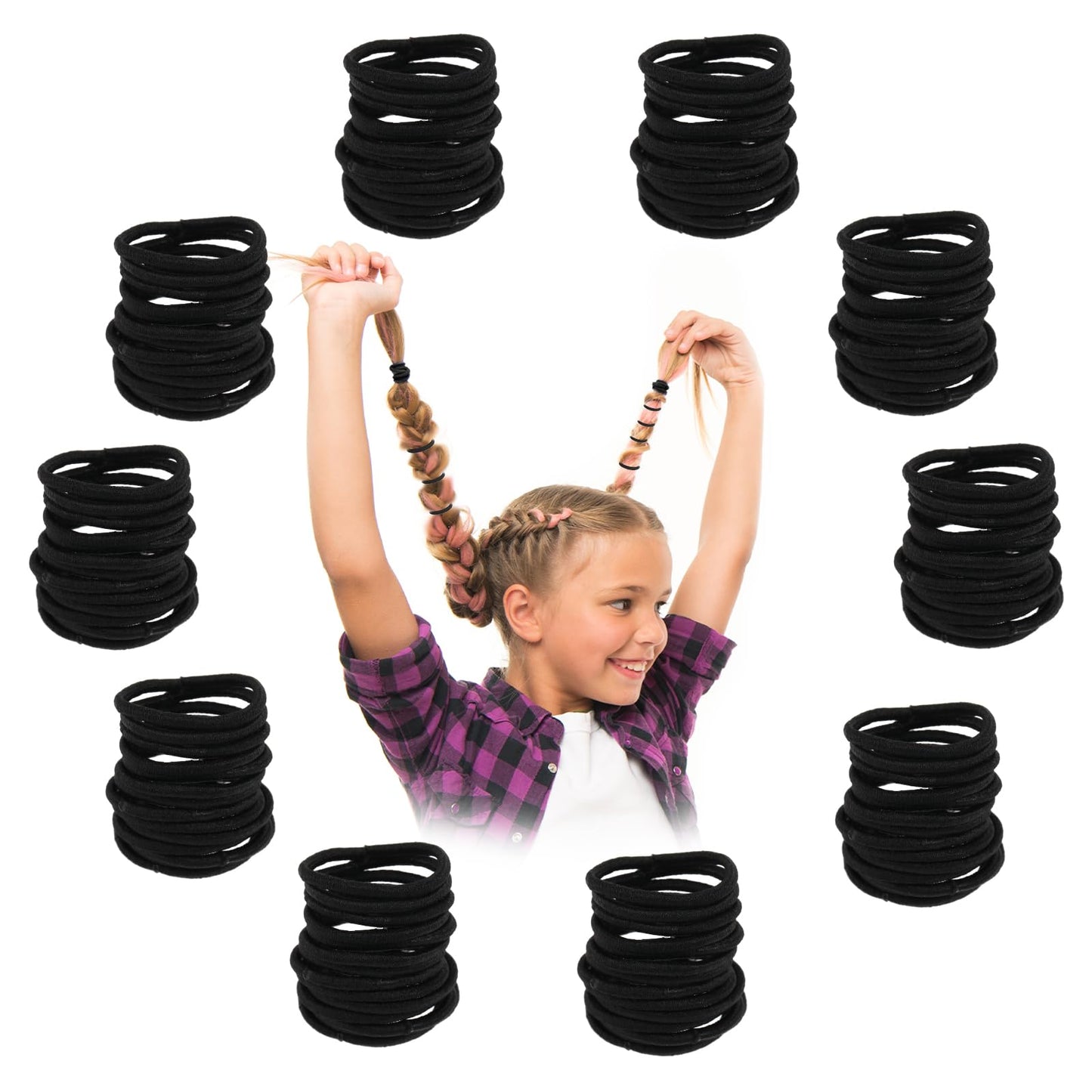 Amabro 300pcs Black 2mm Hair Bobbles, Elastic Hair Ties for Women Girls, No Damage Ponytail Holders for Hairstyling