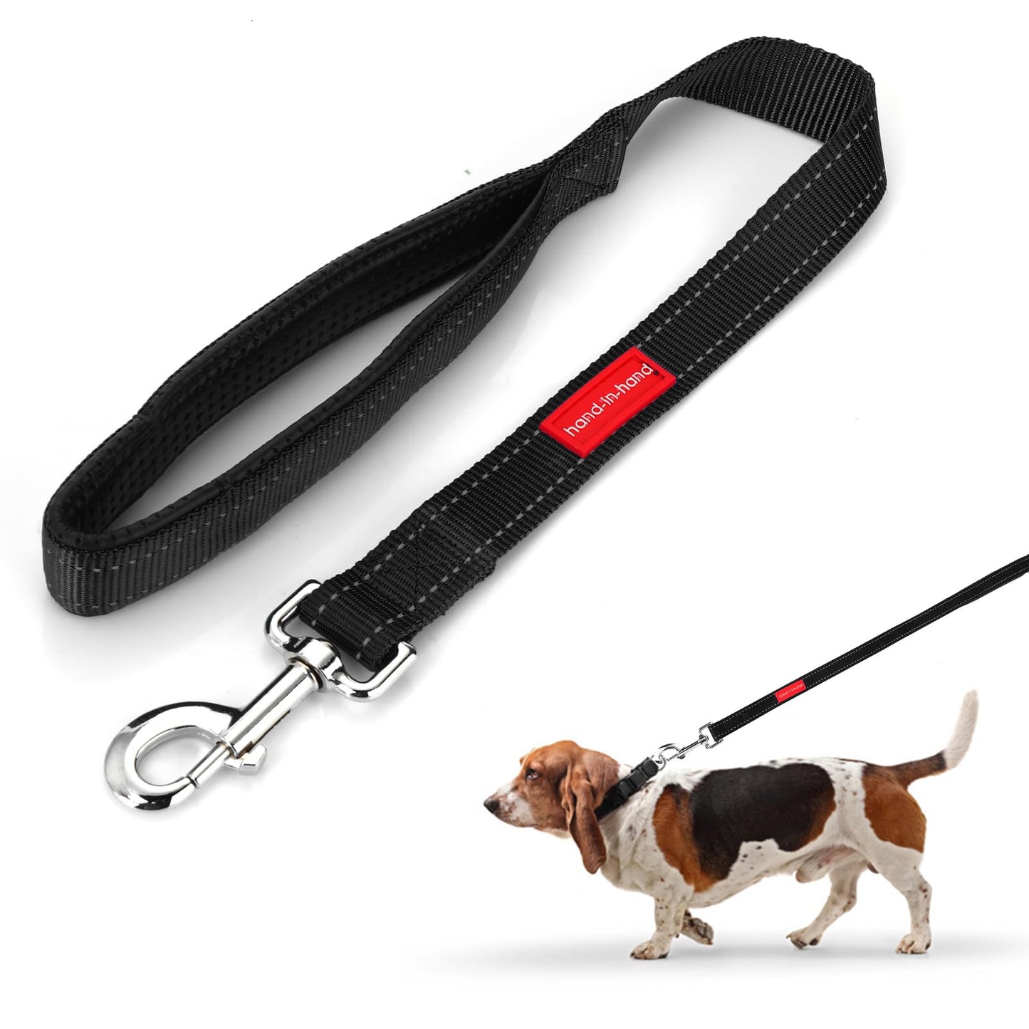 simarro Heavy Duty Dog Leash, 60cm, Reflective, Padded Handle, for Medium & Large Dogs (Black)
