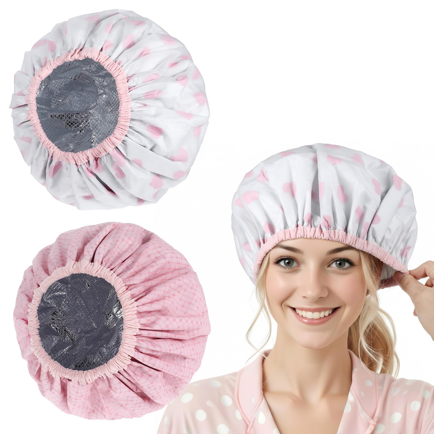 WJIAAA Deep Conditioning Hair Cap, Pack of 2 Shower Caps, Women, Reusable Double Layer Hair Care, Shower Caps for Women, Oil Treatment Hair Dyeing Shower Cap, Heating Cap, Waterproof Heat Hood