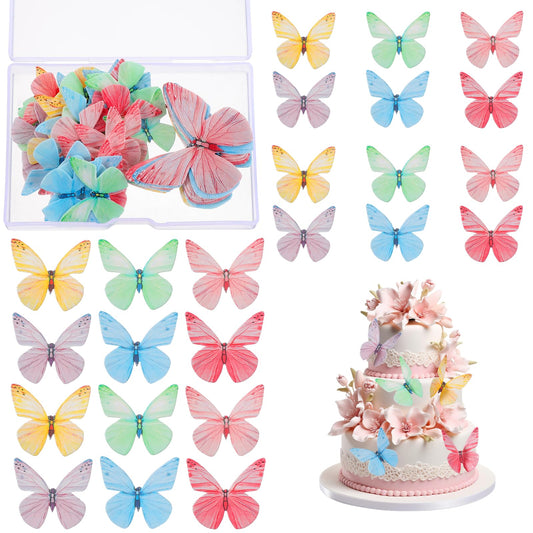 JIYIN 72 PCS Edible Butterfly Cake Decorations, 6 Colors 2 Sizes Wafer Paper Butterfly Cupcake Toppers Colorful Vivid Cake Topper Supplies for Wedding Anniversary Birthday