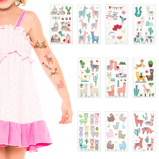cobee 90 Pcs Cute Llama Temporary Tattoos for Kids, 10 Sheet Alpaca Cactus Theme Temporary Stickers Waterproof Body Fake Stickers Birthday Party Favors Supplies Llama Arts Crafts
