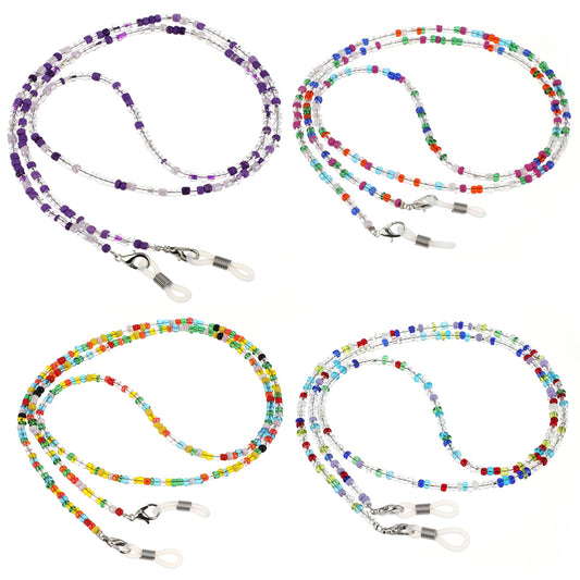 Bewudy 4 Pcs Beaded Eyeglass Chains for Women Girls, Necklace Eye Glasses Holders Around Neck, Eyeglass Strap For Women Sunglasses Accessories (4 Color A)