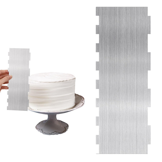 Jeffdad 8.7 Inch Stainless Steel Cake Scraper, Double Sided Patterned Edge Stripe Smoother Scraper Cake Decorating Comb Cake Pastry Cutter for Mousse Butter Cream Cake Decoration(Style3)