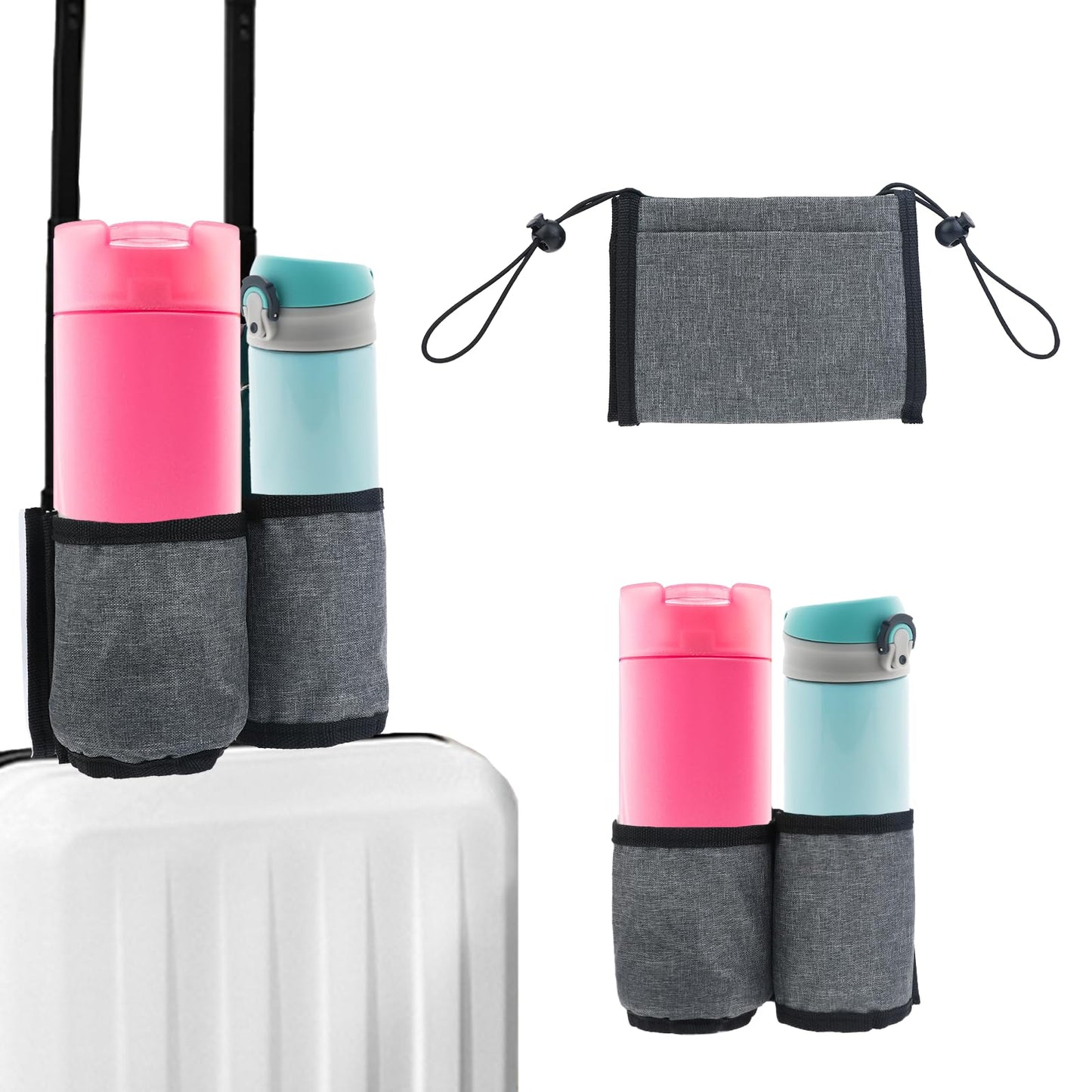 Molain Luggage Cup Holder, Free Hand Drink Holder Bag for Suitcase, Universal Suitcase Cup Holder, Drink Carrier Luggage Mounted Beverage Caddy for Travelers Flight Attendants Travel Must Haves(Gray)