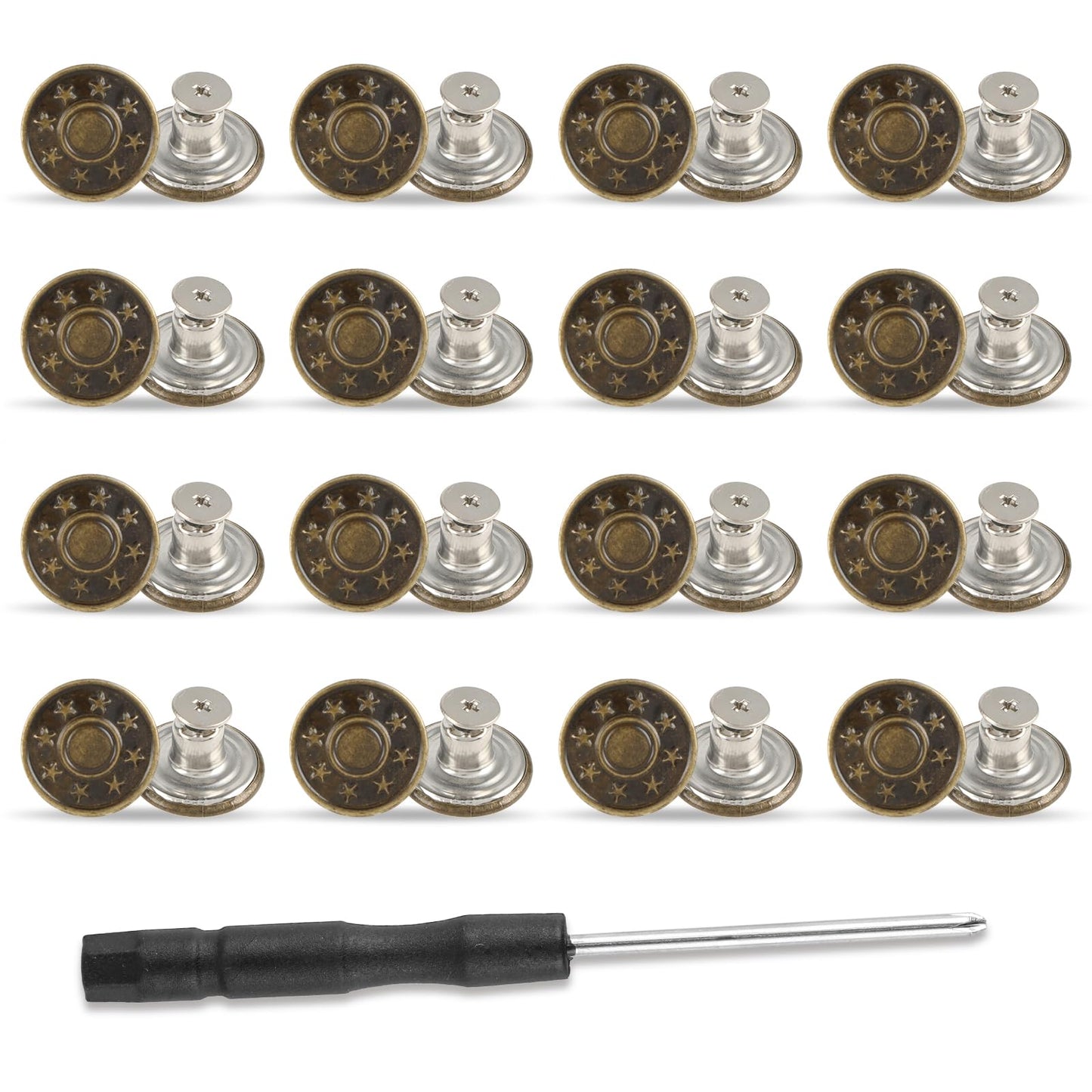 Amaxiu 16 PCS Jeans Buttons, 17mm No Sew Jean Button Replacement for Loose Jeans Trousers Buttons Accessories for Pants Reusable Adjustable Metal Button Tightener(17mm)