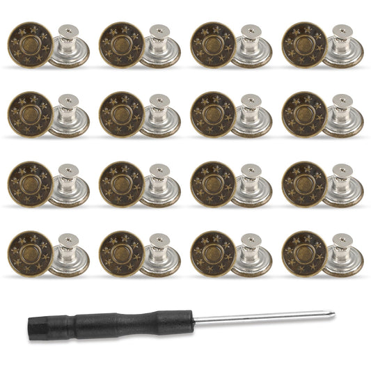 Amaxiu 16 PCS Jeans Buttons, 17mm No Sew Jean Button Replacement for Loose Jeans Trousers Buttons Accessories for Pants Reusable Adjustable Metal Button Tightener(17mm)