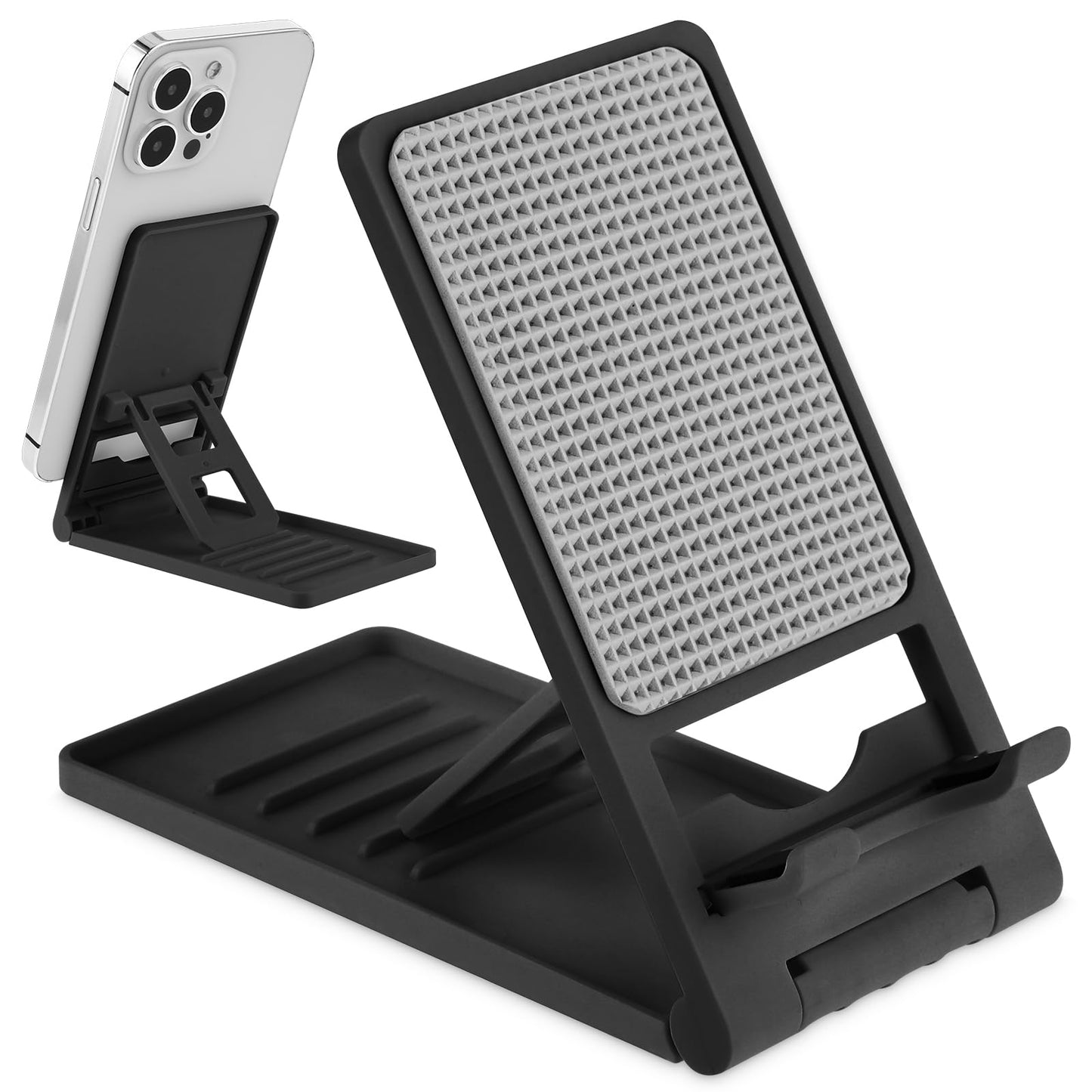 TIESOME Foldable Cell Phone Stand with EVA Sticker, 5 Angle Adjustable Cell Phone Holder Portable Desktop Mobile Stand Travel Holder Office Desk Accessories Compatible with Mobile Phone Tablets(Black)