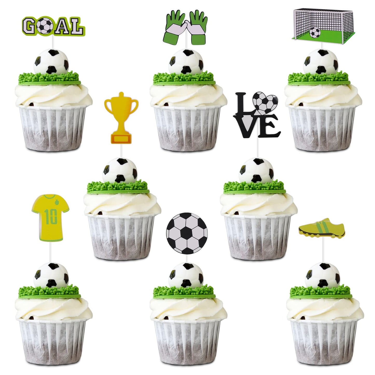 cobee Soccer Cupcake Toppers, 24 Pieces Sports Cupcake Decorations Party Cake Toppers Football Toothpicks Football Cupcake Picks Baby Shower Cake Decoration Party Favor(A)