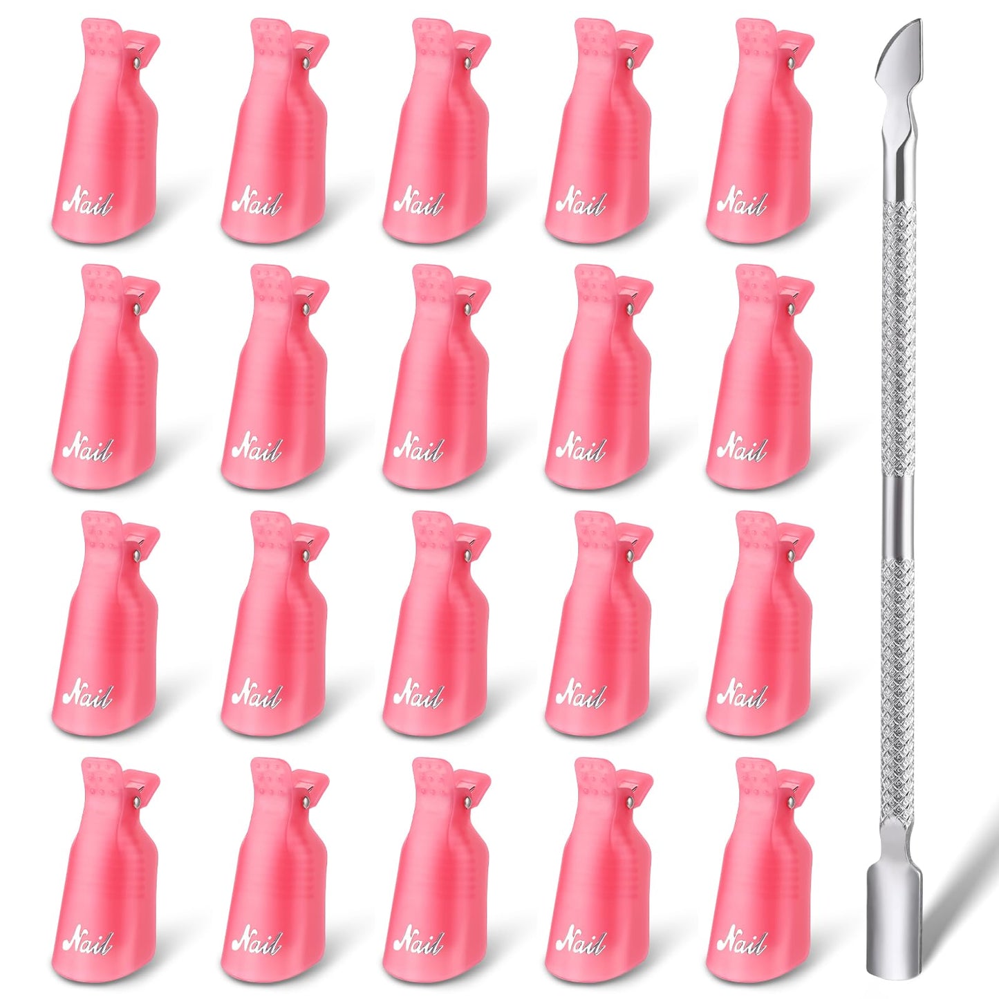cobee Nail Polisher Remover, 20 Pack Pink, Reusable Nail Clip Kit for Manicure Design Removal, Nail Art Soak Off Clips for Gel Soaking, Professional Salon Use or At Home