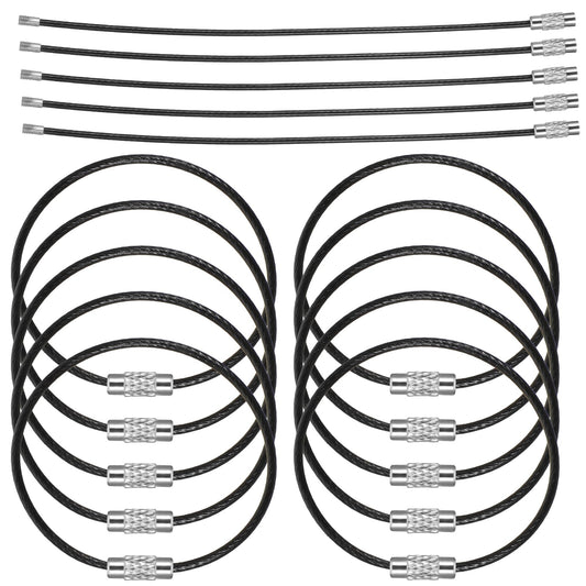 AOZUO Pack of 25 Wire Keychain, 15 cm Cable Keychain, Key Rings, Stainless Steel Key Ring, Large Key Ring, Metal Ring for Hiking, Heavy Connectable Luggage Tag, Hiking Luggage Tag, black, L