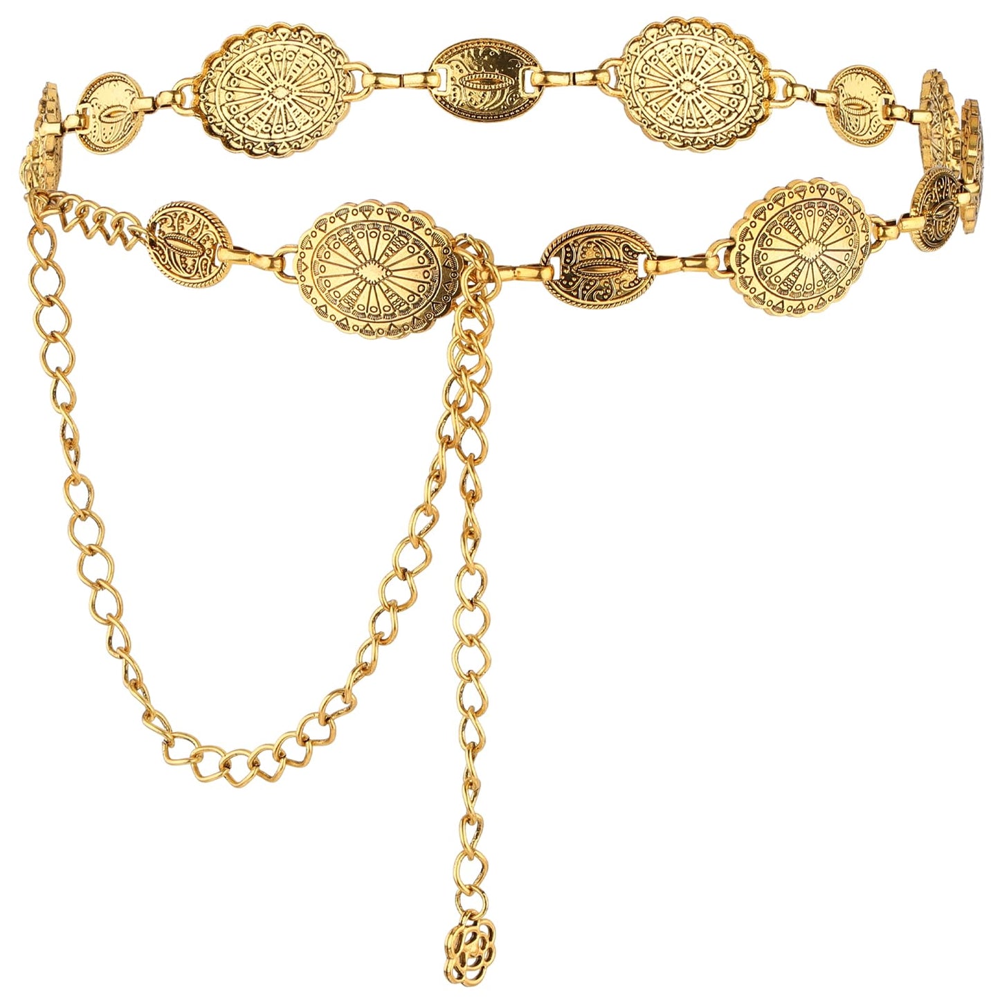 Amabro Women Adjustable Chain Belt Concho Western Cowgirl Waistband Skinny Vintage Dress Belt for Concert Outfit(Gold)