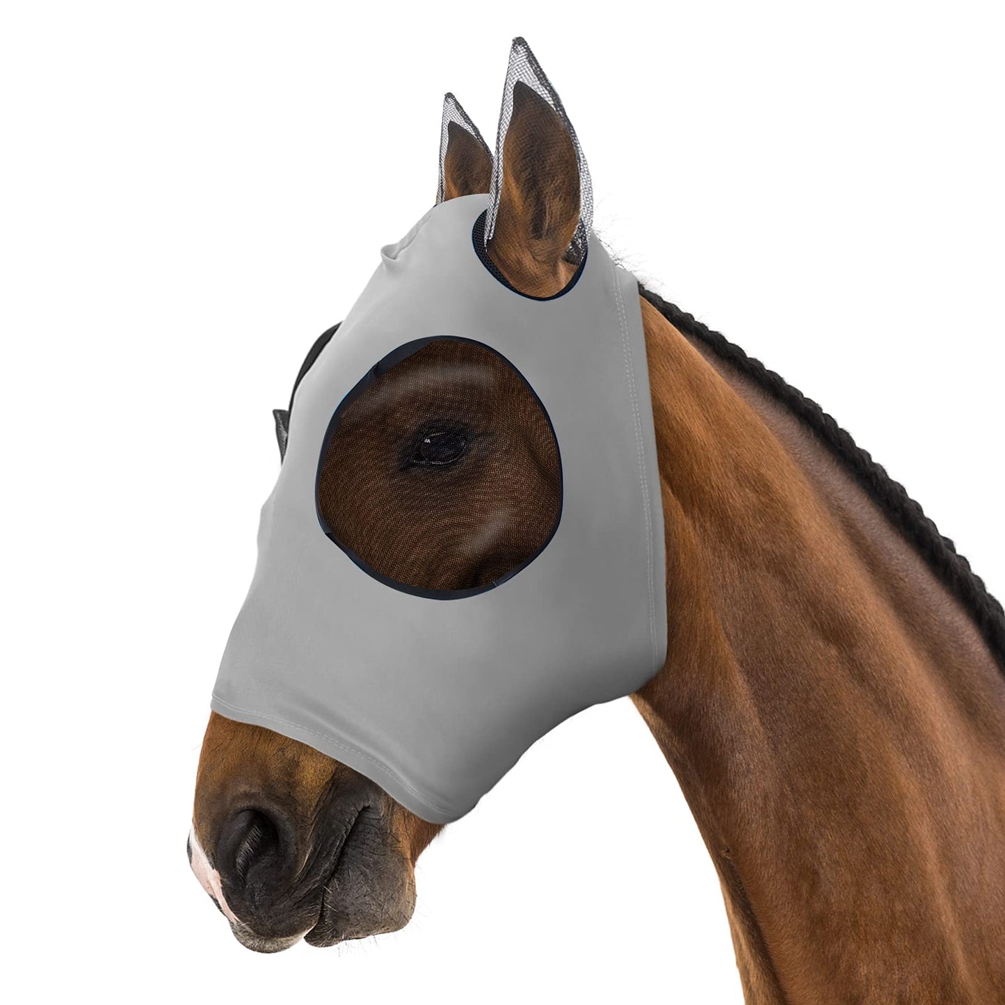 Molain Horse Fly Mask,Fly Mask with Ears,Breathable Fabric (grey)
