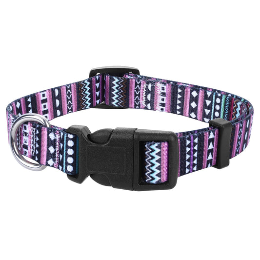 Molain Nylon Dog Collar, Adjustable Puppy Collars with Patterns, Soft Comfy Cat Collar, Pet Collars for Small Medium Large Dogs, Purple