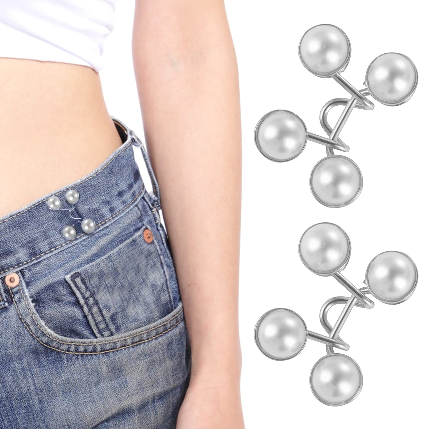 cobee Pant Waist Tightener, 2Sets Adjustable Waist Buckle Detachable Jean Button for Pants Jeans Pants Clips for Waist No Sewing Required Jean Buttons Jean Button Pins(White)
