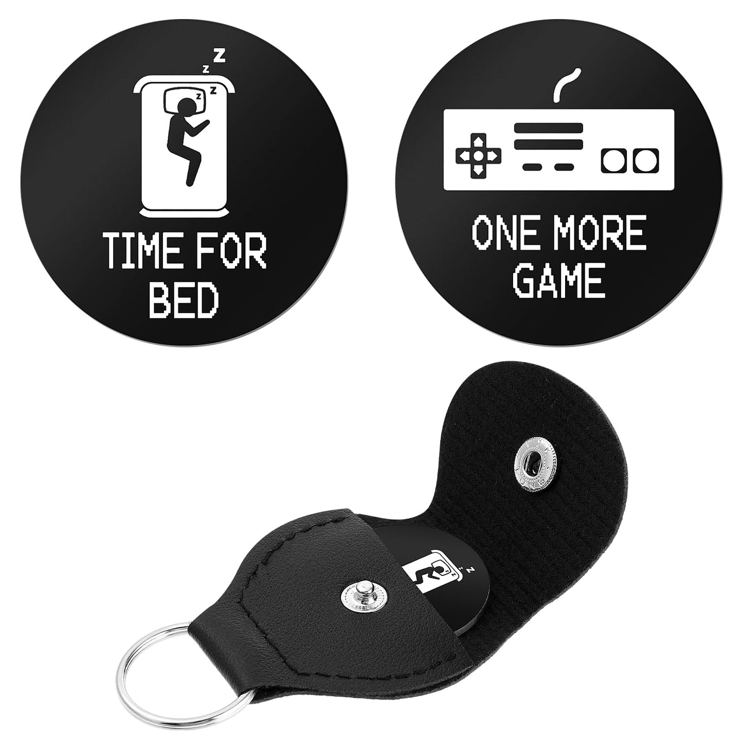cobee Gamers Decision Coin, Funny Destiny Flip Coins One More Game/Go To Bed Double Sided Flip Decision Maker Coins with Leather Keyring Novelty Gift for Stocking Stuffers Boyfriend Son Teen(Black)