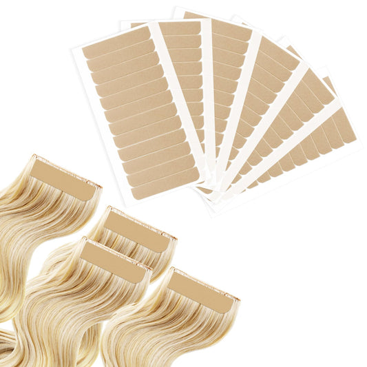 simarro 144Pcs Hair Extension Tape Tabs, Double Sided Adhesive Wig Tapes Tabs for Hair Extensions Replacement Tapes for Human Hair Wig Tape Waterproof Wig Tape Beauty Tools (Brown)