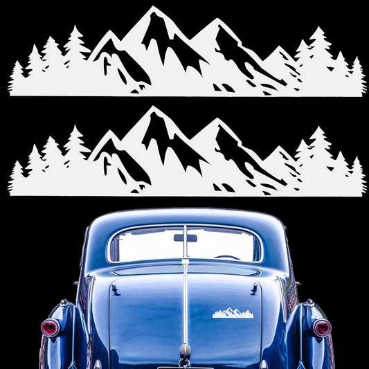 Giantree Vinyl Mountain Decal, 2Pcs Snow Tree Sticker for Trunk Rear Car Exterior Accessories for Laptop Tumblers Cars and Trucks Window Decal Stickers(White,one size)
