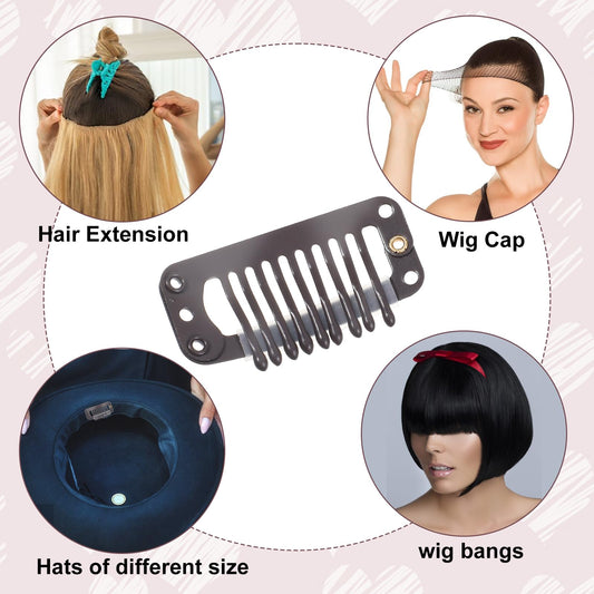 Andibro 30Pcs Hair Extension Clips, Comb Snap Wig Clip 32 mm 9-Teeth Brown Wig Accessories Tools for Women Wig Hair Extension DIY