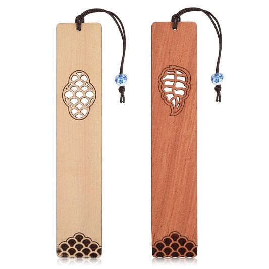 Amaxiu 2 Pcs Vintage Handmade Wooden Bookmark, Bookmarks Valentines Day Gifts for Him Her Hollow Wood Window Grilles Engraved Book Marks with Pendant for Book Lovers(B)